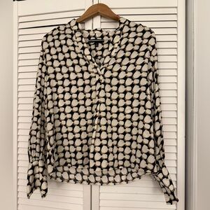 Banana Republic Black and Cream Patterned Blouse
